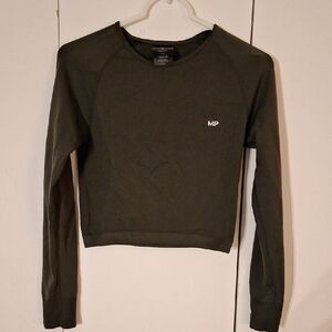 Women's Olive Green MP Long Sleeve Crop Top